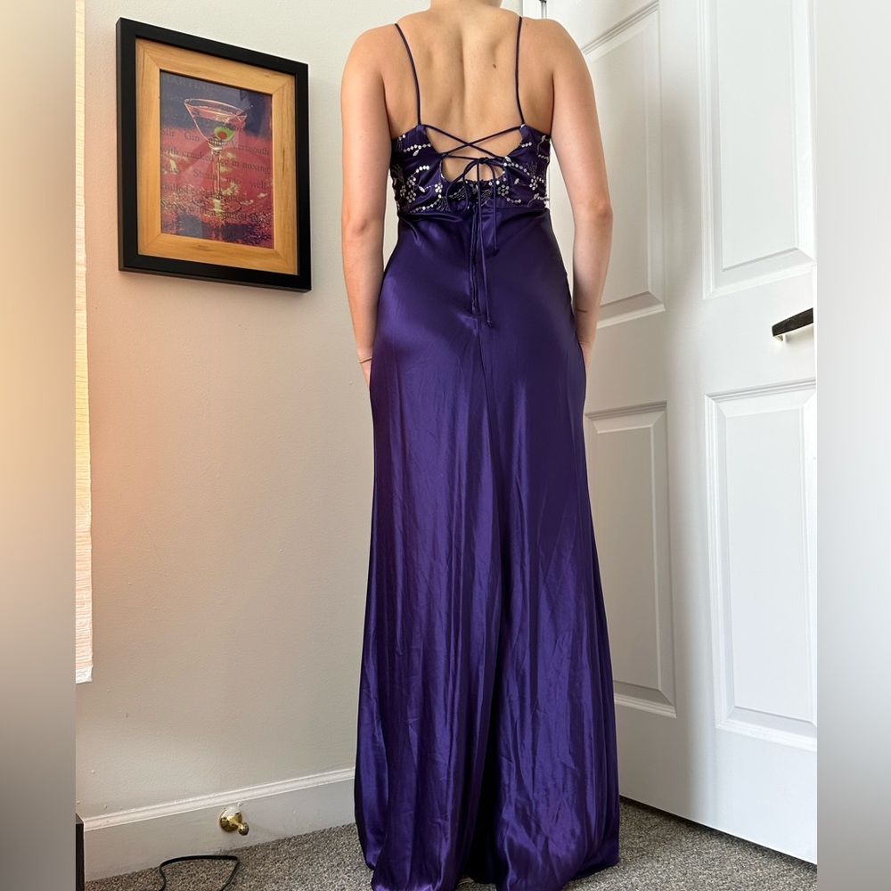 Morgan and Co. Vintage Y2K Purple Prom Maxi Dress Satin Corset 2000s Sz Small - Picture 2 of 8
